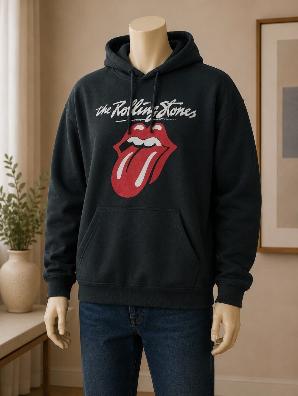 the Rolling Stones Black Hoodie with Red Tongue Graphic